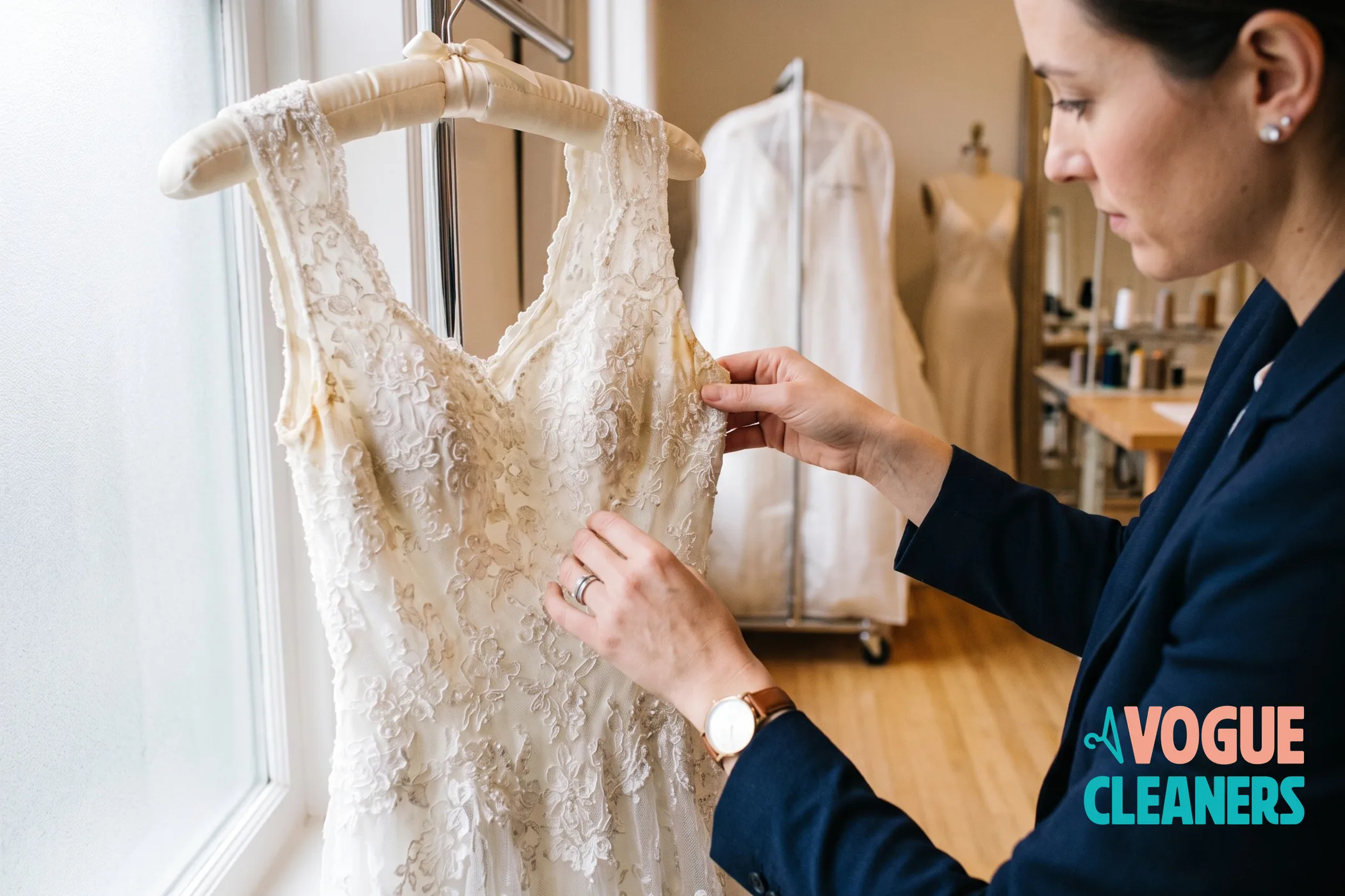 Preserved white wedding gown wrapped in acid-free tissue