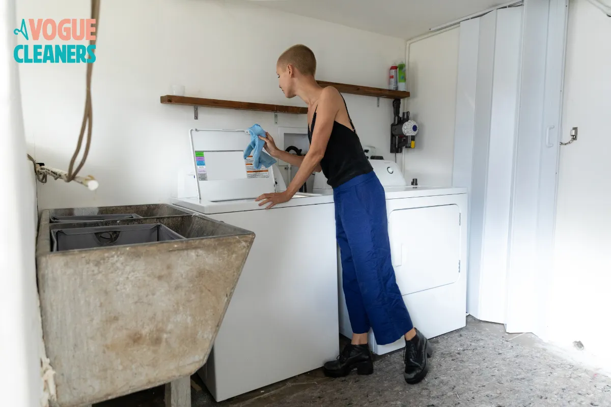 Single person doing laundry in apartment